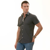 Navy inside Floral Paisley  Short Sleeve Button up Shirts - Tailored Slim Fit Cotton Dress Shirts